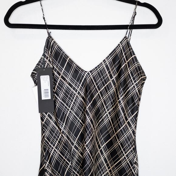 Nili Lotan Isabella Cami Top Black Cream Plaid 100% Silk V-Neck SZ S NWT - Picture 5 of 7